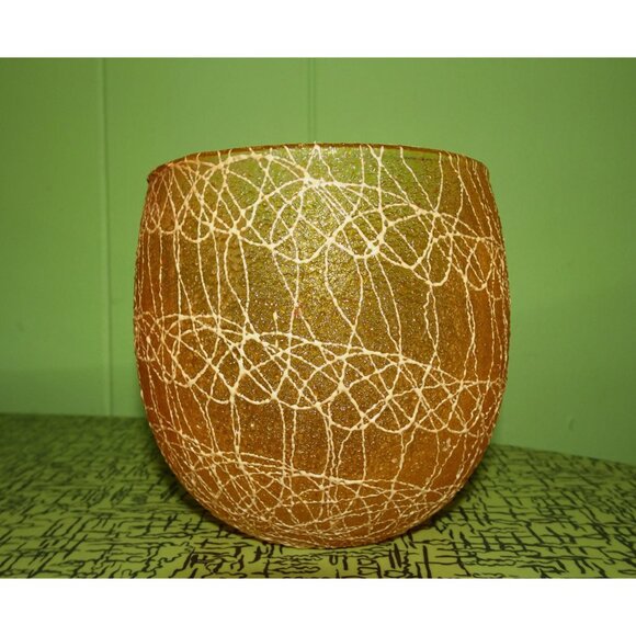 Vintage Yellow Spaghetti String Drink Glass 1970s mcm rocks glass - Picture 9 of 10